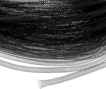Mesh Tube Ribbon 45 Yards, 4mm Elastic Fabric Ribbons Mesh Tubing for Crafts/Gift Wrapping/Flower Bouquets/Wedding/Birthday/Holiday/Wreaths Christmas/Decoration[Black]