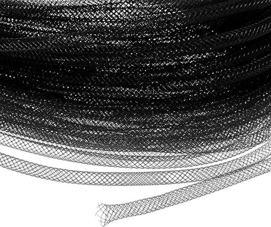 Mesh Tube Ribbon 45 Yards, 4mm Elastic Fabric Ribbons Mesh Tubing for Crafts/Gift Wrapping/Flower Bouquets/Wedding/Birthday/Holiday/Wreaths Christmas/Decoration[Black]
