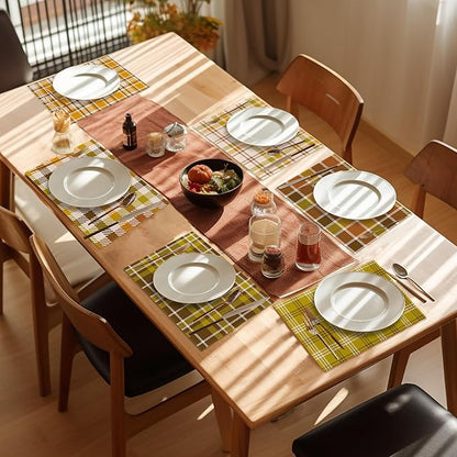 Fall Plaid Placemats Set of 6,Washable Heat Resistant 12×18 Inch Linen Table Mats, Place Mats for Thanksgiving, Christmas, Autumn Dining Decor