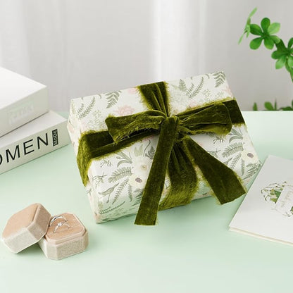 Moss Green Silk Velvet Ribbon 1.5 Inch Rustic Style Raw Edge Olive Green Frayed Edge Fringe Gift Ribbon for Wedding Invitation Bridal Bouquet -3yards