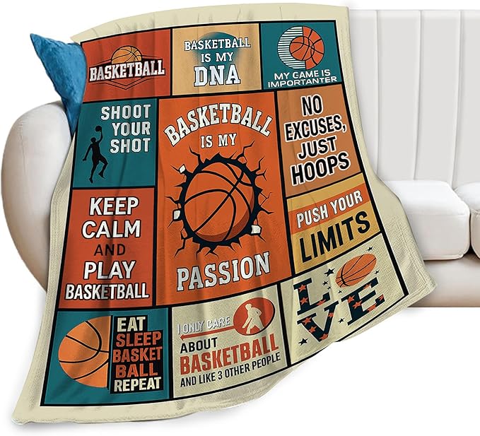 Basketball Blanket for Boys Basketball Sport Throw Blanket Soft Cozy Fleece Fuzzy Stuffed Plush Flannel Gifts for Girls Women Kids Adults 40''x50''