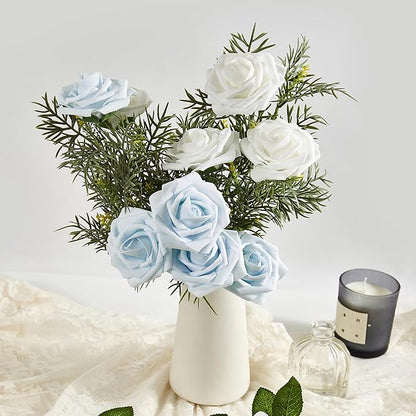 Artificial Flowers, 50pcs Blue Artificial Rose for DIY Wedding Bouquets Centerpieces Arrangements, Fake Flower with Stems for Party Home Decorations