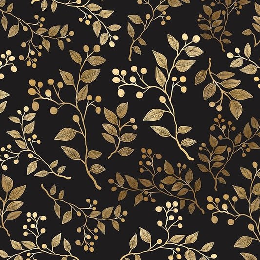 Extra Long Dark Floral Peel and Stick Wallpaper 17.5In x 32.8Ft, Vintage Self-Adhesive Contact Paper for Bedroom Stair Shelves Drawer – Boho Removable Vinyl Leaf Wall Paper in Black and Gold