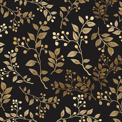 Dark Floral Peel and Stick Wallpaper, Vintage Gold Leaf Self-Adhesive Contact Paper for Bedroom Stair Shelves Drawer, Modern Black Yellow Gold Vinyl Removable Wallpapers 17.5In x 9.8Ft