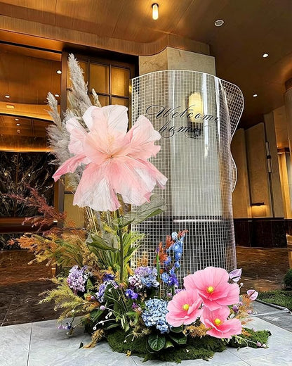 Large Artificial Flowers, 5.58ft Giant Standing Poppy Decorations, Handcrafted Huge Flowers for Wedding, Garden, Hotel, Office, Art Gallery, Photography Props & Shop Window Display (1, Pink)