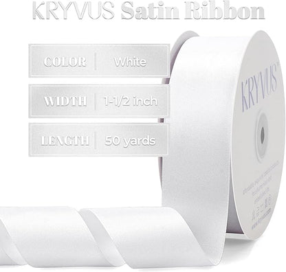 White Satin Ribbon, Double Faced White Ribbon 1-1/2 Inch X 50 Yards Premium Satin Ribbons for Gift Wrapping, Crafts, Hair Bow Making, Sewing, Flower Bouquet, Wedding Party Decor