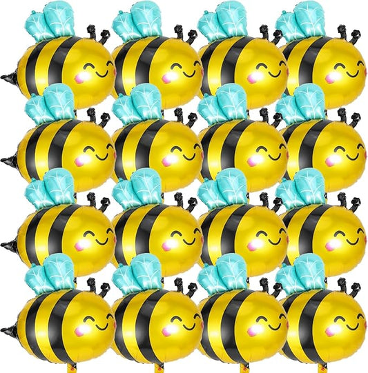16 Pack Bee Balloons Smile Face Bee Foil Mylar Balloons For Baby Shower & Birthday Party & Bee Party Decorations Black Bee Honeycomb Theme Fall Balloon Arch Kit