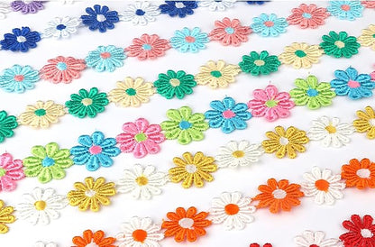 15 Yards Daisy Flower Lace Trim Embroidered Floral Lace Sewing Trim Ribbons for Embellishment Craft Dress Hair Accessories Decorations(Pink/Blue)