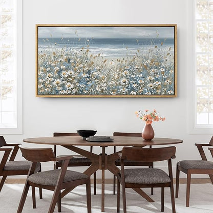 SIGNFORD Extra Large Framed Canvas Print Wall Art Coastal Wildflowers Beach Meadow Landscape llustrations Modern Art Relax/Calm Warm for Living Room, Bedroom, Office - 60"x30"