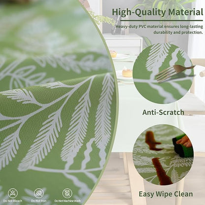Square Table Cloth,100% Waterproof Tablecloth Oil Proof Spill Proof Vinyl Table Cloth, Wipe Clean Plastic Table Cover for Dining, Camping, Indoor and Outdoor 54" x 54",Green Leaves