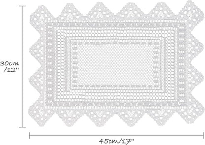 Jayla 2 Pcs Rectangle Lace Placemats for Tables Embroidered Lace Tablemats Vintage Crochet Floral Table Runner Vintage Wedding, Tea Party Decor,12x17 Inch
