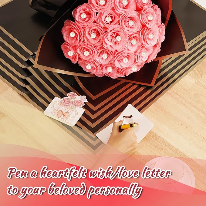 BonBloom's Glitter Roses Bouquet, 25 Artificial Flowers Glowing, DIY Fake Glitter Flowers Bouquet with Stem for Wedding Bouquets Anniversary Engagement Valentine's Day Birthday (Pink)