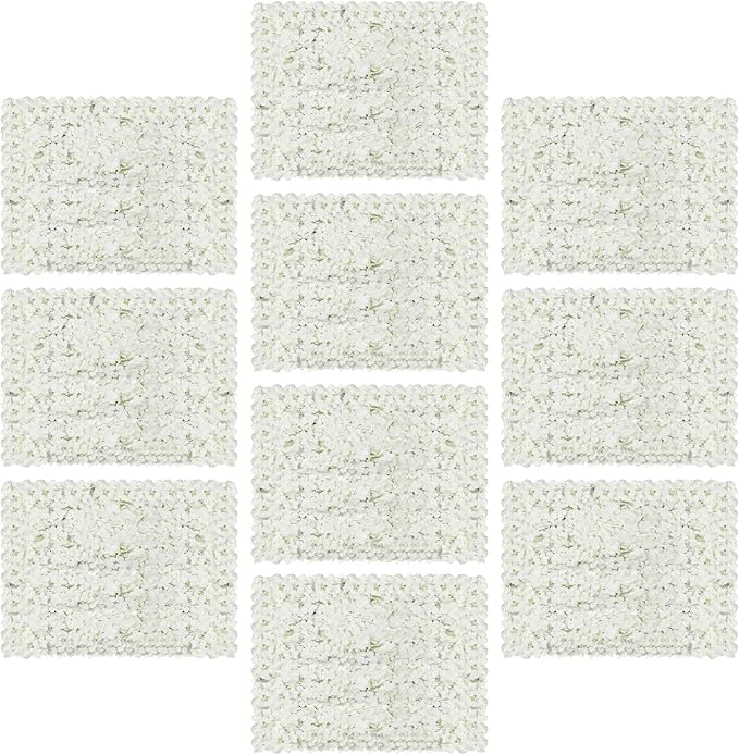 Flower Wall Panels, 10Pcs Artificial Flower Wall 3D Flower Wall Backdrop White Silk Rose Floral Decorative Faux Flower Wall Background for Wedding Home (White,15.7 * 23.6 in)