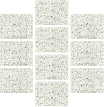 Flower Wall Panels, 10Pcs Artificial Flower Wall 3D Flower Wall Backdrop White Silk Rose Floral Decorative Faux Flower Wall Background for Wedding Home (White,15.7 * 23.6 in)