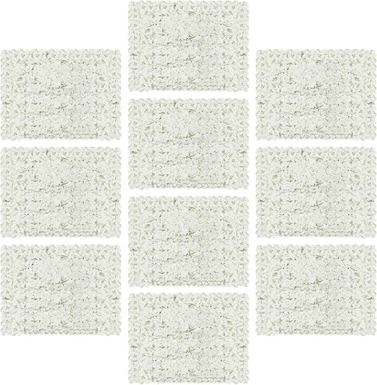 3D Flower Wall Panel, 10pcs White Artificial Floral Wall Backdrop, Realistic Silk Flower Backplanes, Roll Up Fake Flower Background for Valentines Wedding Party Photo Arrangement Decor