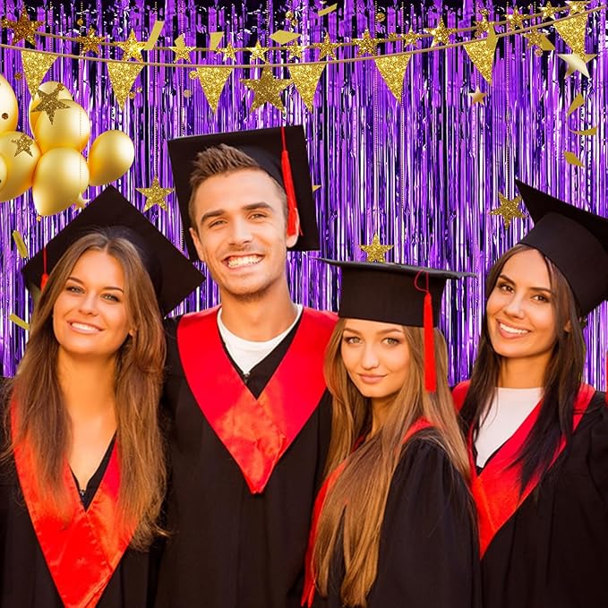 2 Pack 3.28 ft x 6.56 ft Purple Tinsel Curtain Party Backdrop - Metallic Foil Tinsel Fringe Backdrop Door Fringe for Birthday Graduation Wedding Party Photo Backdrop.
