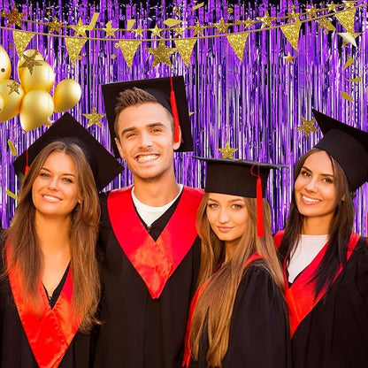 2 Pack 3.28 ft x 6.56 ft Purple Tinsel Curtain Party Backdrop - Metallic Foil Tinsel Fringe Backdrop Door Fringe for Birthday Graduation Wedding Party Photo Backdrop.