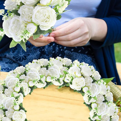 Geosar 8 Bundles Artificial Peonies Flowers Fake Silk Peony Bouquet Faux Peonies Flowers Bulk for Decoration Vase Floral Arrangements Wedding Party Table (White)