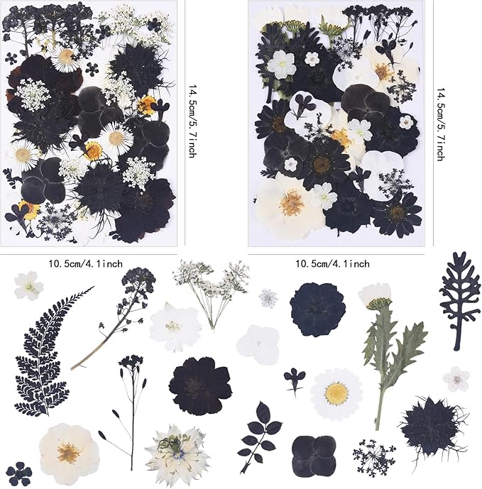 115Pcs Black Dried Pressed Flowers for Crafts,Xinxinran Dry Flowers Kit for Resin Molds,Epoxy Resin Accessories,Bookmark,Nails, Jewelry Molds,Candle Making Supplies,Soap,Frame