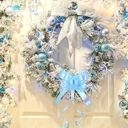 Present Bows for Gifts, Iridescent Blue Pull Bow for Baskets, Flower Bouquet, Paper, Gift Bag, Box, Baby Showers, Hanukkah(6 inches, 10PCS)