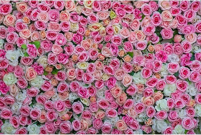 Colorful Flowers Backdrop Pink Red Roses Flowers Floral Wall Photography Background Anniversary Birthday Baby Shower Wedding and Love Backdrops Decor Children Adults Video Studio Prop 15x8ft