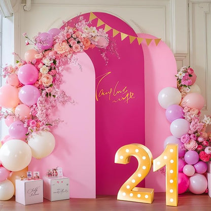 Gradient Pink Arch Backdrop Cover 8FT 7.2FT 6.6FT Arch Covers Stretchy Backdrop Set of 3, Party Arch Cover Spandex Fitted Fabric Hot Pink Wedding Arch Covers for Baby Shower Birthday Party Decoration
