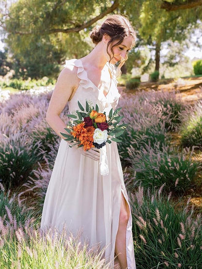 Rinlong Fall Wedding Bouquets for Bridesmaids Burnt Orange Bridesmaid Artificial Flowers Terracotta Bouquet Wedding Prom Homecoming