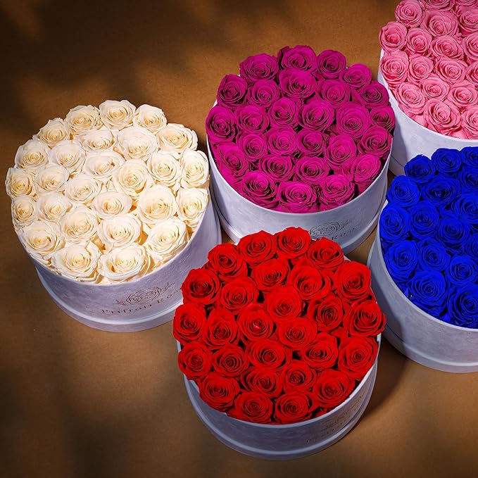 27 Flowers in a Luxury Suede Box, Birthday Gifts for Women, Preserved Flowers, Mothers Day Roses Gift for Mom, Hot Pink