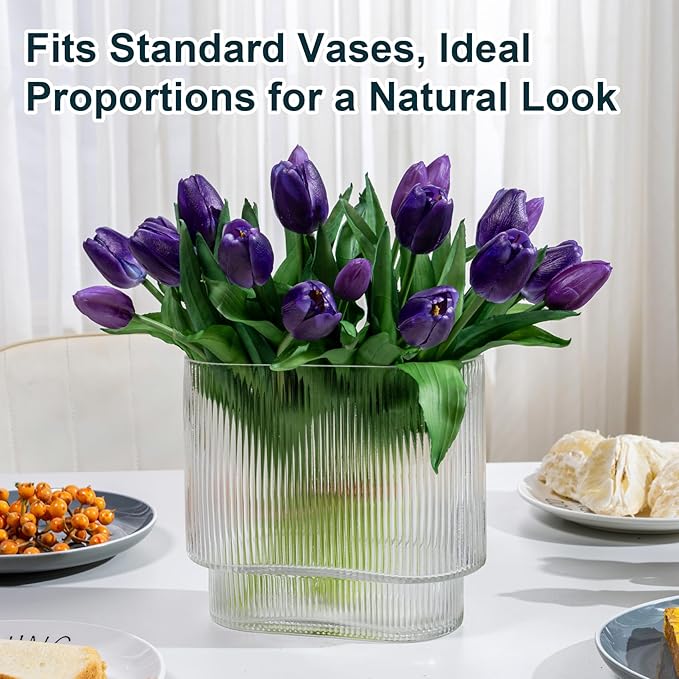 20PCS Fake Tulips Artificial Tulip Silk Flowers Fake PU Bouquet Artificial Flowers Faux Flowers with Gift Box Soft Faux Tulips Bouquets Arrangements for Party Wedding Home