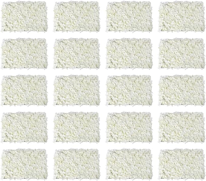 LOYALHEARTDY 20 PCS Artificial Flower Wall Panel 24" x 16" Faux Flowers Wall Decoration Miky-White Hydrangea Flower Panels Wall for Home Party Wedding Christmas Festival Photo Backgdrop Decor