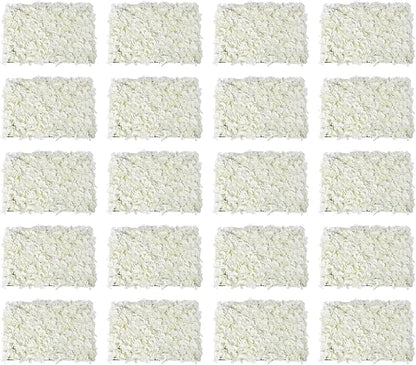 16"x 24" Artificial Flower Wall Panels,Flower Wall Mat Silk Flower Panels for Outdoor Garden Backyard Fence Fence Privacy Screen and Indoor Wall Decor(20Pcs White,Style 2)