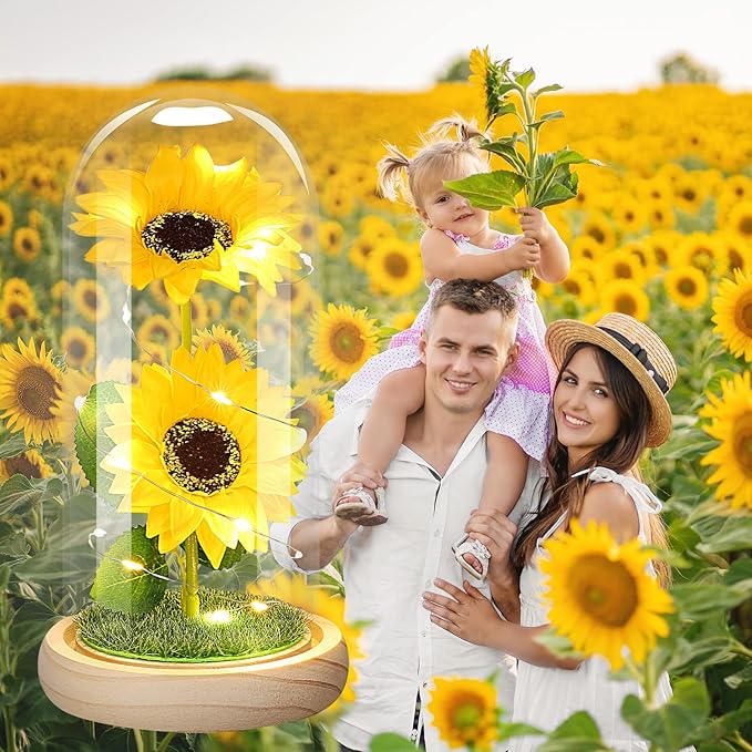 QUNPON Womens Gifts for Christmas Flowers Gifts for Mom Women,Birthday Gifts for Women, for Grandma Sister Girlfriend Her Wife,Sunflowers Galaxy Glass Flower Gifts for Valentines Day