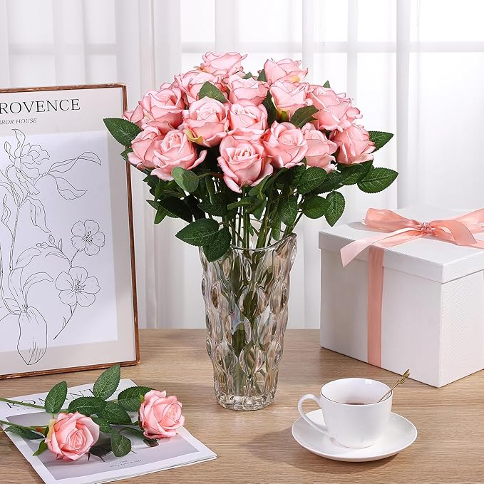 150 Pcs Roses Artificial Flowers, Silk Light Pink Artificial Flowers Petals Long Stem Roses for Wedding Bouquet Home Party Decor