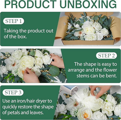 Wedding Arch Flowers (2pack),Flower Arch Stand,Flower Garland,for Wedding Outdoor Decorations Floral swags and Garlands Chair Decorations etc isle Decor,Reusable.（White）