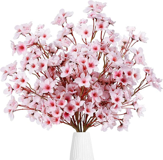 Sggvecsy Artificial Cherry Blossom Flowers 8 Pcs Faux Cherry Blossom Stems Faux Silk Cherry Blossom Branches 15.7’’ Fake Peach Flowers for Vase Arrangements Home Wedding Table Decor (Pink)