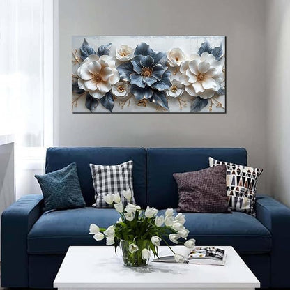 Flower Prints Wall Art for Living Room Blue and White Paintings for Wall Office Wall Decor for Bedroom Aesthetic Size 20" x 40"