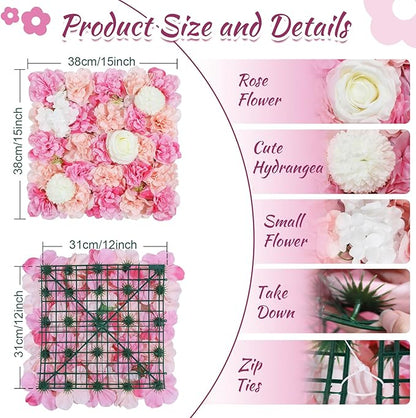 Rose Flower Wall Backdrop Panels 5ftx3.74ft Pink White Artificial Wedding Backdrop 3D Fake Floral Wall for Baby Shower Birthday Party Stage Photo Home Decor