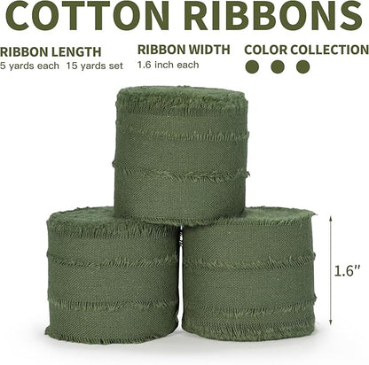 Hunter Green Ribbon 1-1/2 x 15 Yards Handmade Cotton Frayed Fringe Fabric Ribbons for Crafts Flower Bouquets Wedding Christmas Tree Home DIY Decor