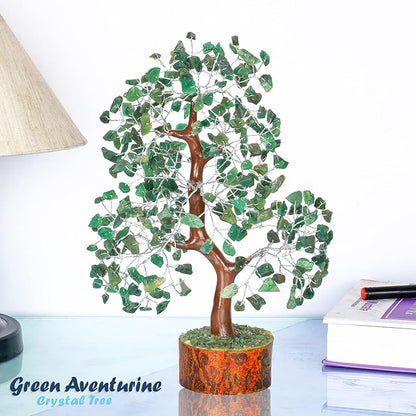 Healing Crystal Money Trees Feng Shui Gift Handmade Reiki Crystals & Stone Home Office Table Décor Good Luck Throat Chakras (Green Aventurine Silver Wire)