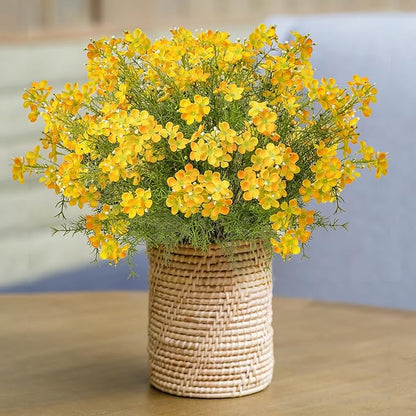 Spring Decorations for Home Fake Flowers Hydrangea Artificial Plants Indoor Mantle Decor Plastic Flowers Artificial Plants Outdoor Garden Decor Hanging Plants 6pcs Yellow Flowers