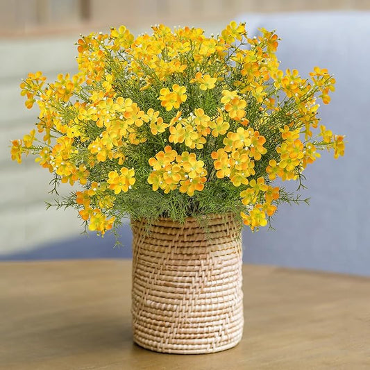 Spring Decorations for Home Fake Flowers Hydrangea Artificial Plants Indoor Mantle Decor Plastic Flowers Artificial Plants Outdoor Garden Decor Hanging Plants 6pcs Yellow Flowers
