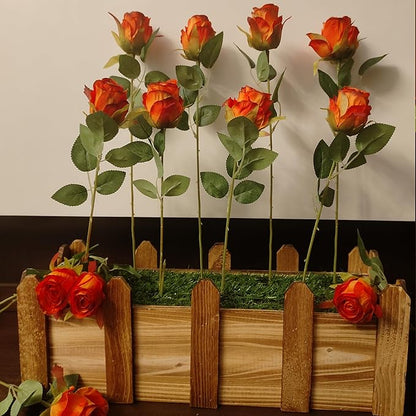 Artificial Roses 10 Pcs - Lifelike Single Stem Fake Roses with Natural Petal Texture,Fade-Resistant Silk Flowers for Wedding Decor,Home Vase Arrangements,Party Centerpieces(10, Red - Orange)