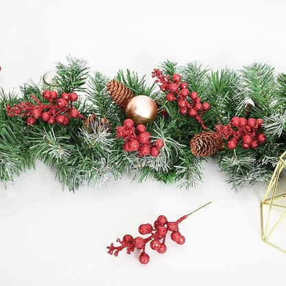 DearHouse 14 Pack Christmas Glitter Berries Stems, 7.8Inch Artificial Christmas Picks for Christmas Tree Ornaments, DIY Xmas Wreath, Crafts, Holiday and Home Decor (Red)