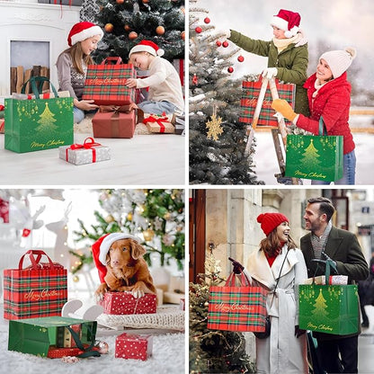 YANGTE 6 Pack 13" Large Christmas Gift Bags with Tissue Paper, Reusable Non-Woven Christmas Bag with Handles for Holiday Presents Wrapping, Xmas Tote Bags for Gifts Wrapping Xmas Party Favors