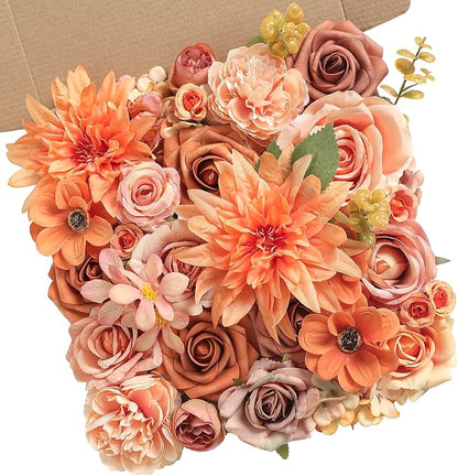 Orange Artificial Flowers Box Set for DIY Bridal Bouquets Wedding Shower Decorations Fake Floral Arrangements for Party Table Centerpieces Home Decor Indoor Outdoor