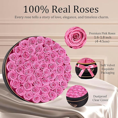 50 Preserved Roses in a Gift Box for Her - Forever Flowers for Delivery, Eternal Rose Mothers Gifts for Mom, Wife Anniversary Birthday Gifts for Women, Pink