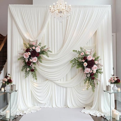 PartyVillage 20ft×15ft Ivory Backdrop Curtain for Wedding Parties, 4 Panels Wrinkle Free 15 FT Long Polyester Photo Backdrop Drapes Back Drop Cloth for Birthday Photography Background