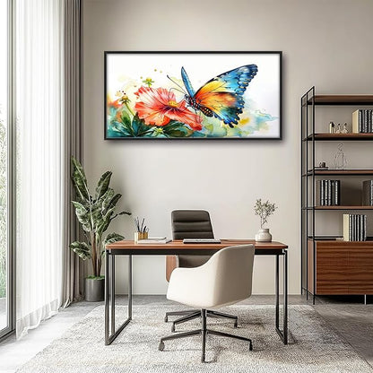 Framed Large Pictures Wall Art for Living Room, Butterfly Oversized Wall Decor Colorful Butterfly Floral Canvas Print Painting Modern Extra Large Framed Artwork for Bedroom Office 60"x30"