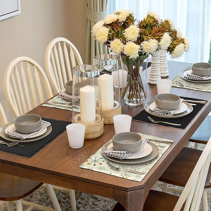 Mid Century Retro Placemats Set of 4 Yellow Kitchen Table Mats for Dining Farmhouse Holiday Home Decor,Linen Washable Place Mats 12x18 4 PCS, Style-18