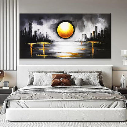 Large Abstract Wall Art For Living Room Black And Gold Wall Art Painting Prints Abstract Art Modern Canvas Art Wall Decor Pictures For Bedroom Kitchen Office Home Wall Decor 29" × 58"